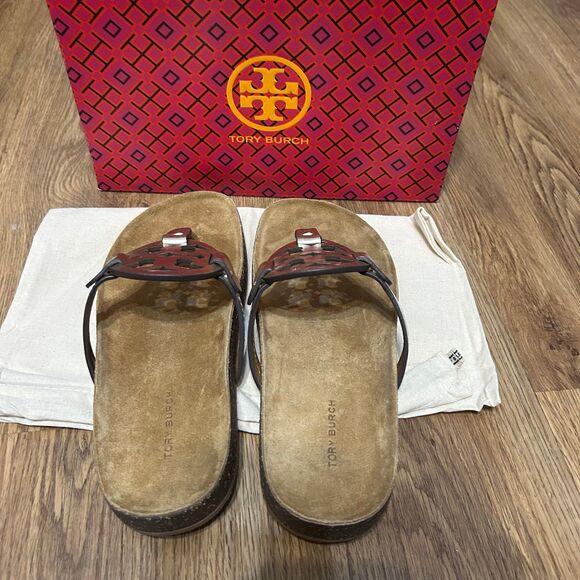 TORY BURCH TB spark gold leather cork miller cloud sandals shoes women’s 8 new - Picture 3 of 8